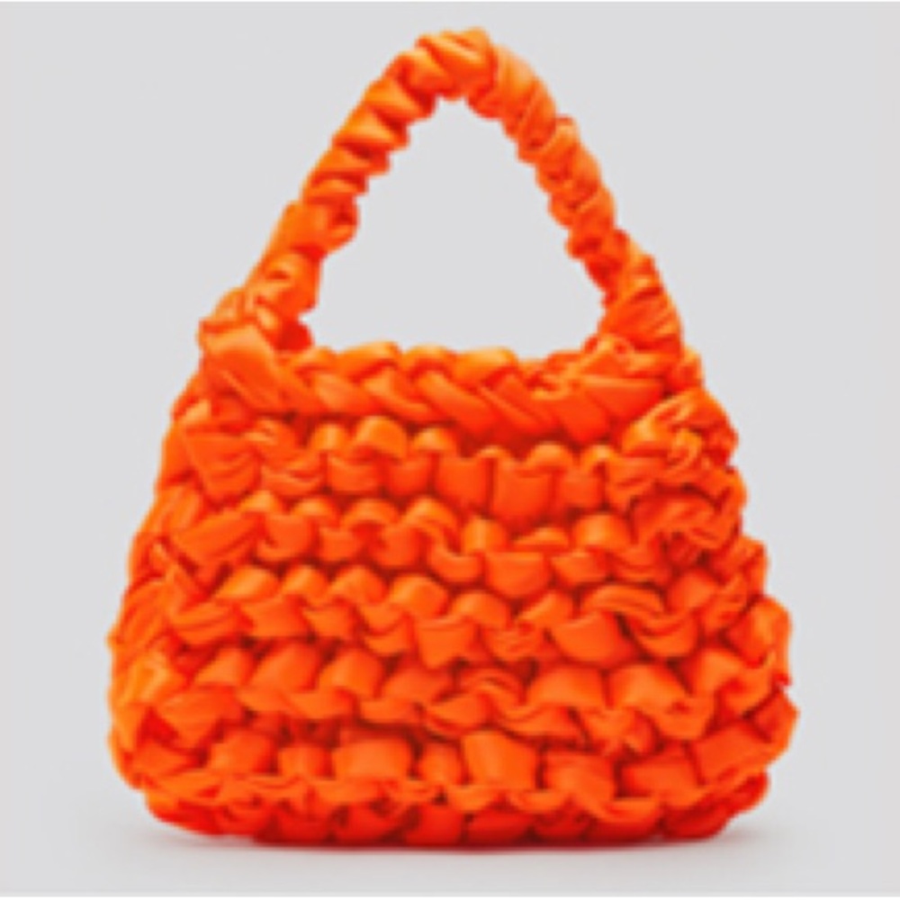 MIISTA LONDON Handwoven Mini tote Bag Electric Orange Satin braided sculptural
